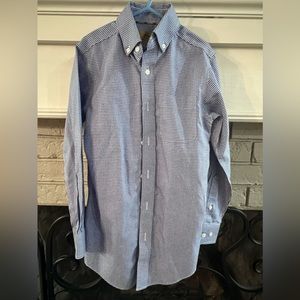 Boys Navy Blue & White Houndstooth Long Sleeve Oxford Shirt Size 8
